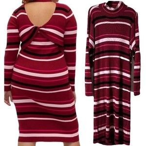 Eloquii Elements Striped Midi Sweater Dress Size 26 / 28 Cutout Twist Back NWT